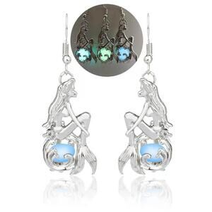 New Mermaid Solar Lighted Glow Luminous Earrings Ocean Blue